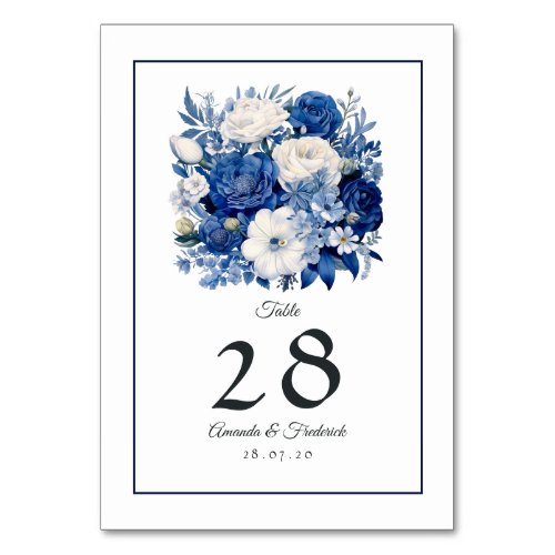 Navy and White Floral Wedding Table Number