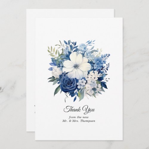Navy and White Floral Wedding Thank You Card