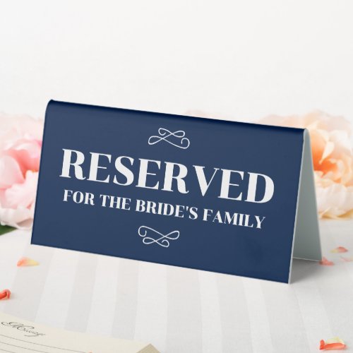 Navy and White Flourish Reserved Table Tent Sign
