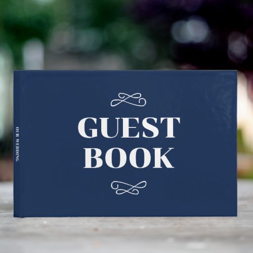 Navy and White Flourish Wedding Guest Book
