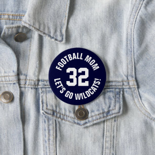 Navy and White Football Mom Jersey Number Button