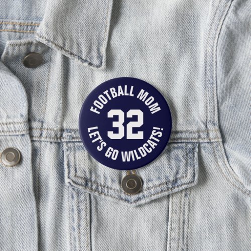 Navy and White Football Mom Jersey Number Button