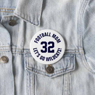 Navy and White Football Mom Jersey Number Button