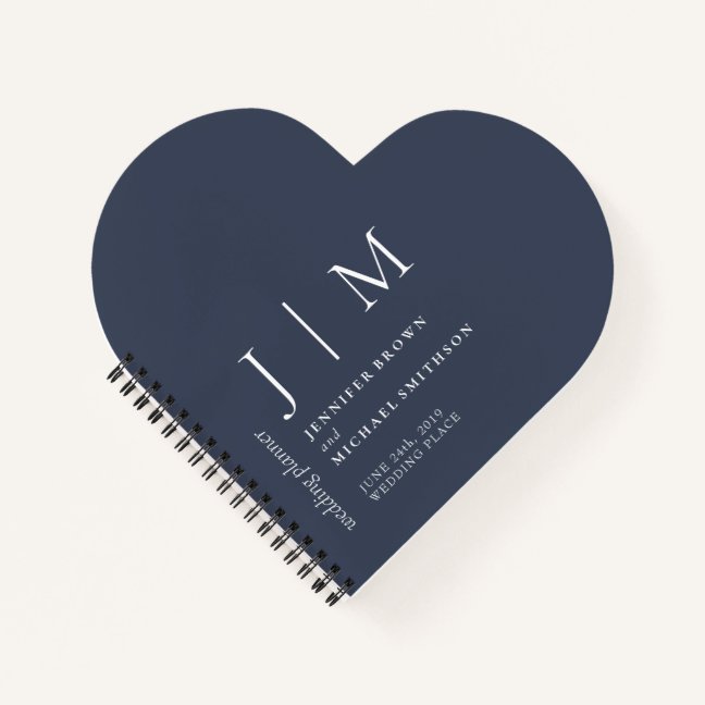Navy and White Formal Simple Love Wedding Notebook