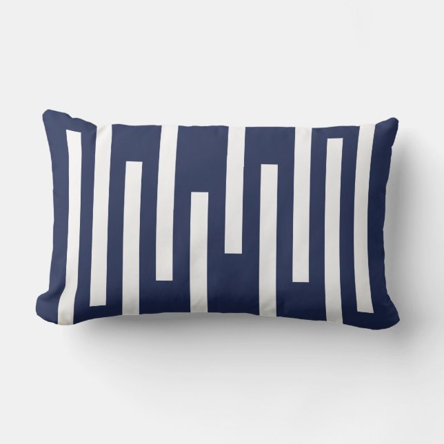 Navy and White Geometric Line Pattern Lumbar Pillow (Front)