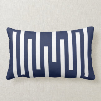 Navy and White Geometric Line Pattern Lumbar Pillow