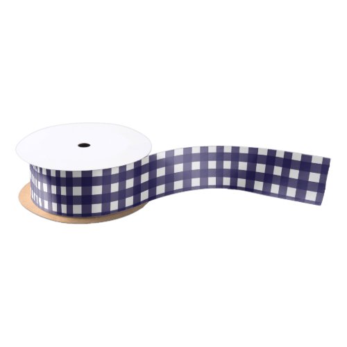 Navy and White Gingham Medium Satin Ribbon