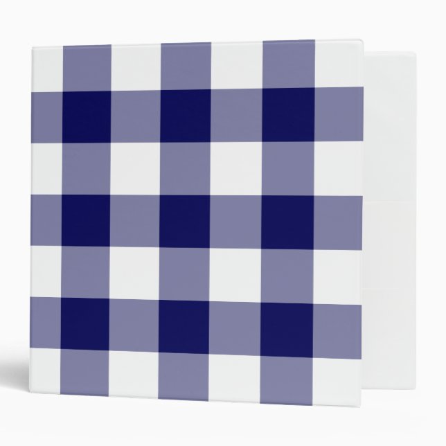 Navy and White Gingham Pattern 3 Ring Binder (Front/Inside)