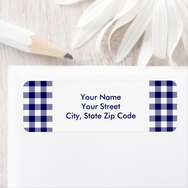 Navy and White Gingham Pattern address label (Insitu)