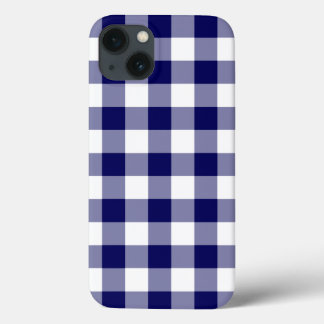 Navy and White Gingham Pattern iPhone 13 Case