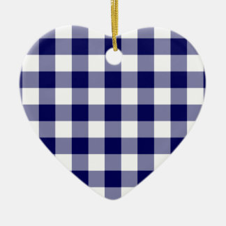 Navy and White Gingham Pattern Ceramic Ornament