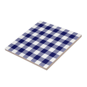 Navy and White Gingham Pattern Ceramic Tile