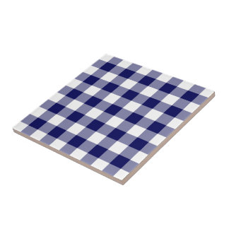 Navy and White Gingham Pattern Ceramic Tile