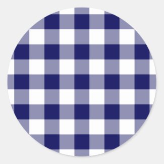 Navy and White Gingham Pattern Classic Round Sticker