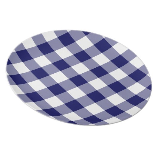 Navy and White Gingham Pattern Dinner Plate (Right Side)