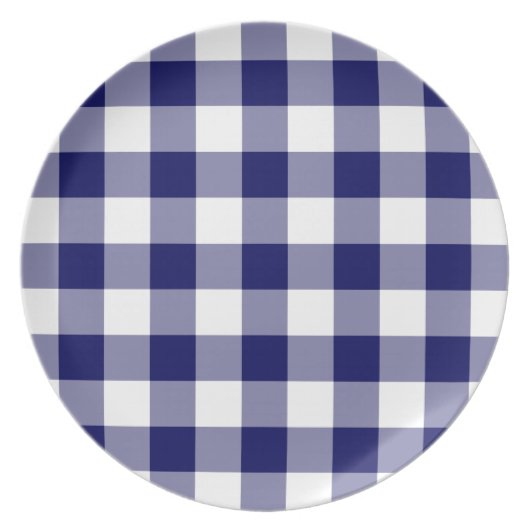 Navy and White Gingham Pattern Dinner Plate (Front)