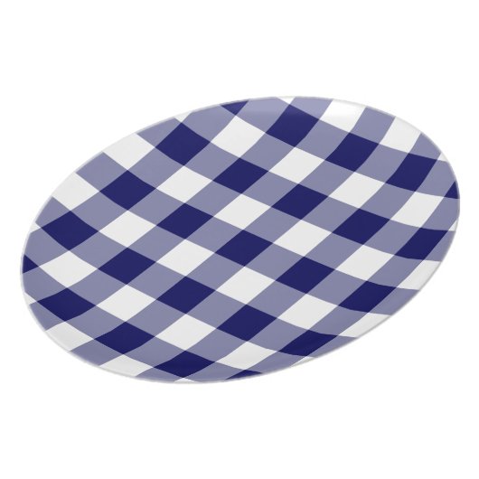 Navy and White Gingham Pattern Dinner Plate (Left Side)