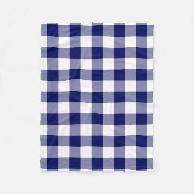 Navy and White Gingham Pattern Fleece Blanket (Front)