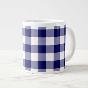 Navy and White Gingham Pattern Giant Coffee Mug