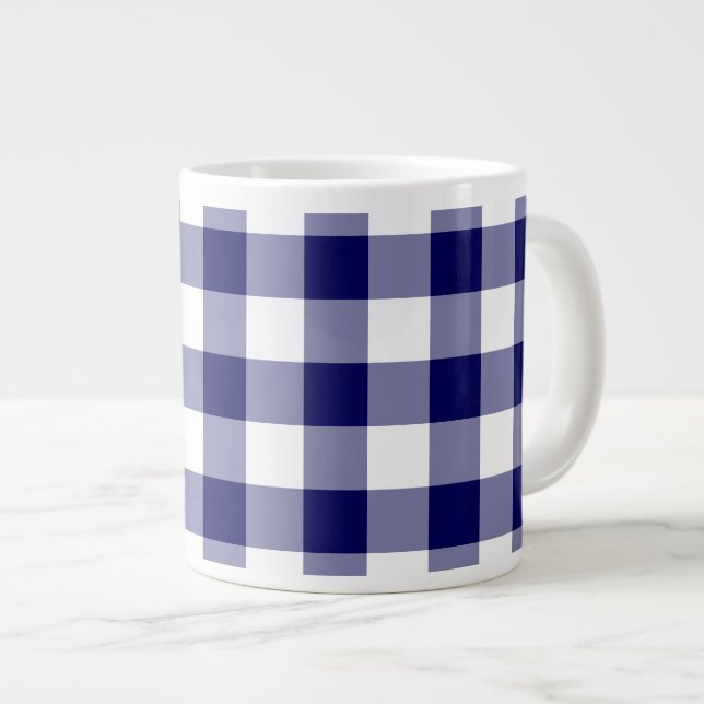 Navy and White Gingham Pattern Giant Coffee Mug (Front Right)