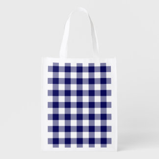 Navy and White Gingham Pattern Grocery Bag