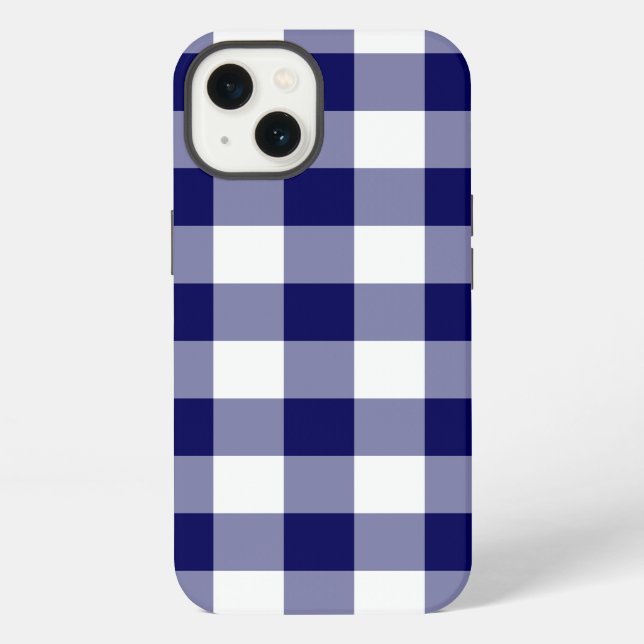 Navy and White Gingham Pattern Iphone Case (Back)