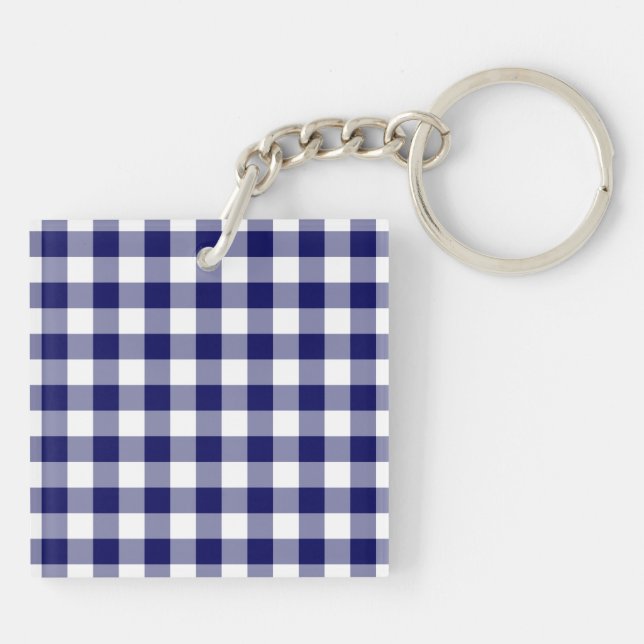 Navy and White Gingham Pattern Keychain (Back)