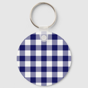 Navy and White Gingham Pattern Keychain