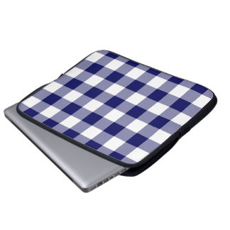 Navy and White Gingham Pattern Laptop Sleeve