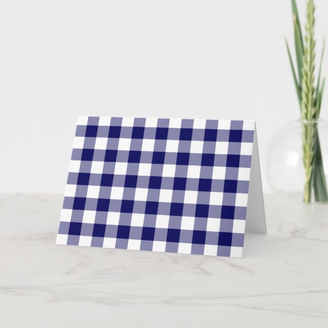 Navy and White Gingham Pattern Letterpress Thank You Card (Front)
