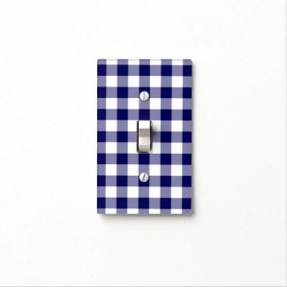 Navy and White Gingham Pattern Light Switch Cover