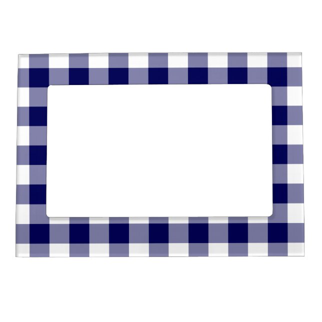 Navy and White Gingham Pattern Magnetic Frame (Front)