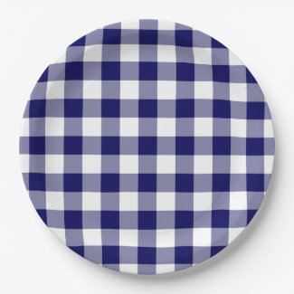 Navy and White Gingham Pattern Paper Plate