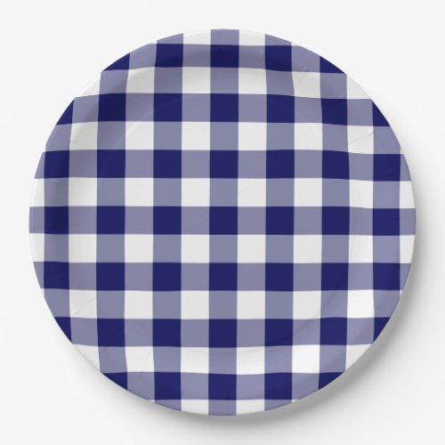 Navy and White Gingham Pattern Paper Plates