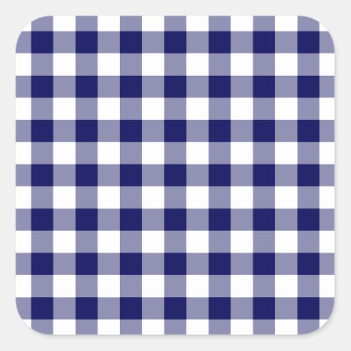 Navy and White Gingham Pattern Square Sticker