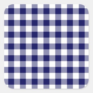 Navy and White Gingham Pattern Square Sticker
