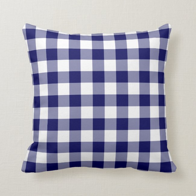 Navy and White Gingham Pattern Throw Pillow