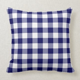 Navy and White Gingham Pattern Throw Pillow