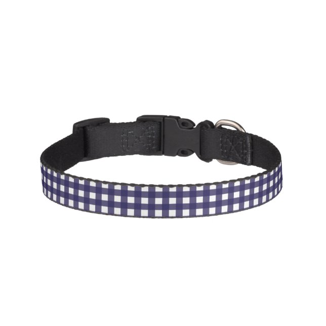 Navy and White Gingham Pet Collar (Front)