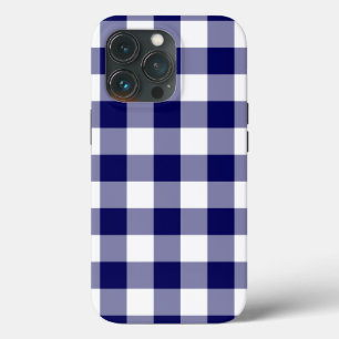 Navy and White Gingham Plaid iPhone 13 Pro Case