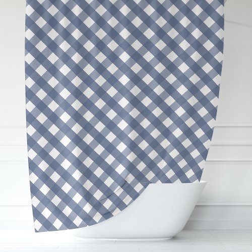 Navy And White Gingham Plaid Shower Curtain