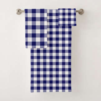 Navy and White Gingham Plaid Towel Set