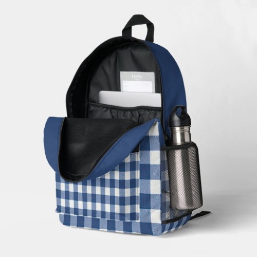 Navy and White Gingham Printed Backpack