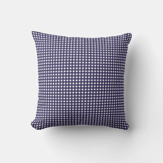 Navy and White Gingham Throw Pillow (Front)