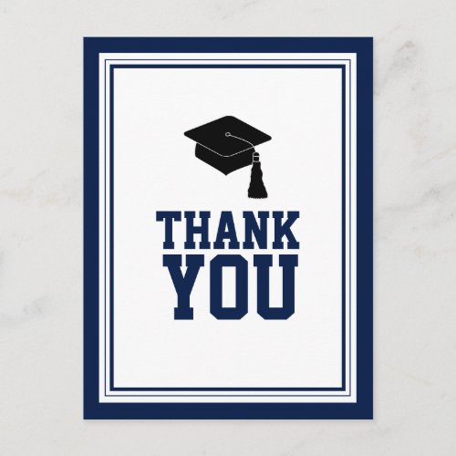 Navy and White Graduation Thank You Postcard