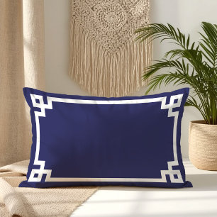 Navy and White Greek Key Border Lumbar Pillow