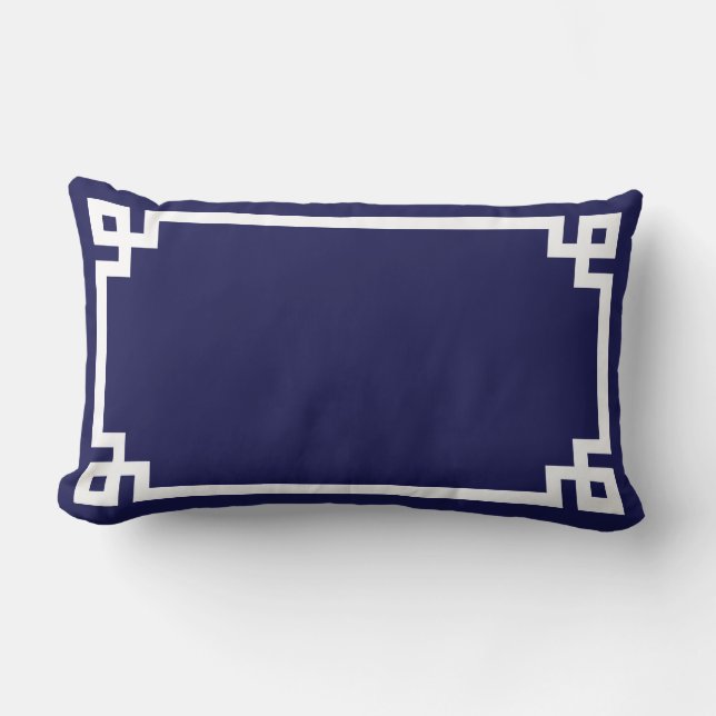 Navy and White Greek Key Border Lumbar Pillow (Front)