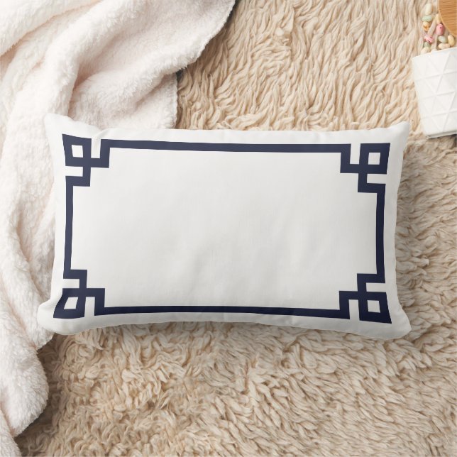 Navy and White Greek Key Border Lumbar Pillow (Blanket)