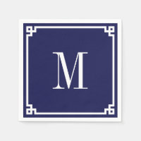 Navy and White Greek Key Border Monogrammed