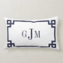 Navy and White Greek Key Monogram Lumbar Pillow